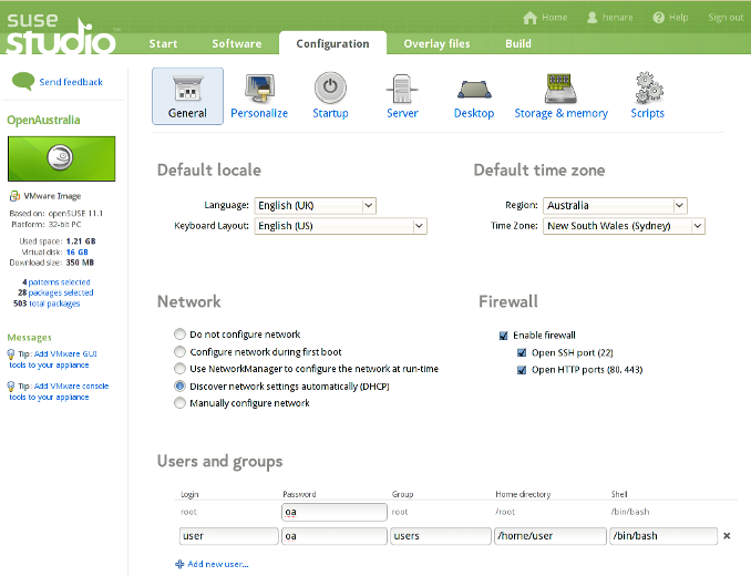 SUSE Studio Configuration Tab