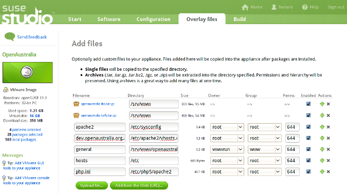 SUSE Studio Overlay Files tab